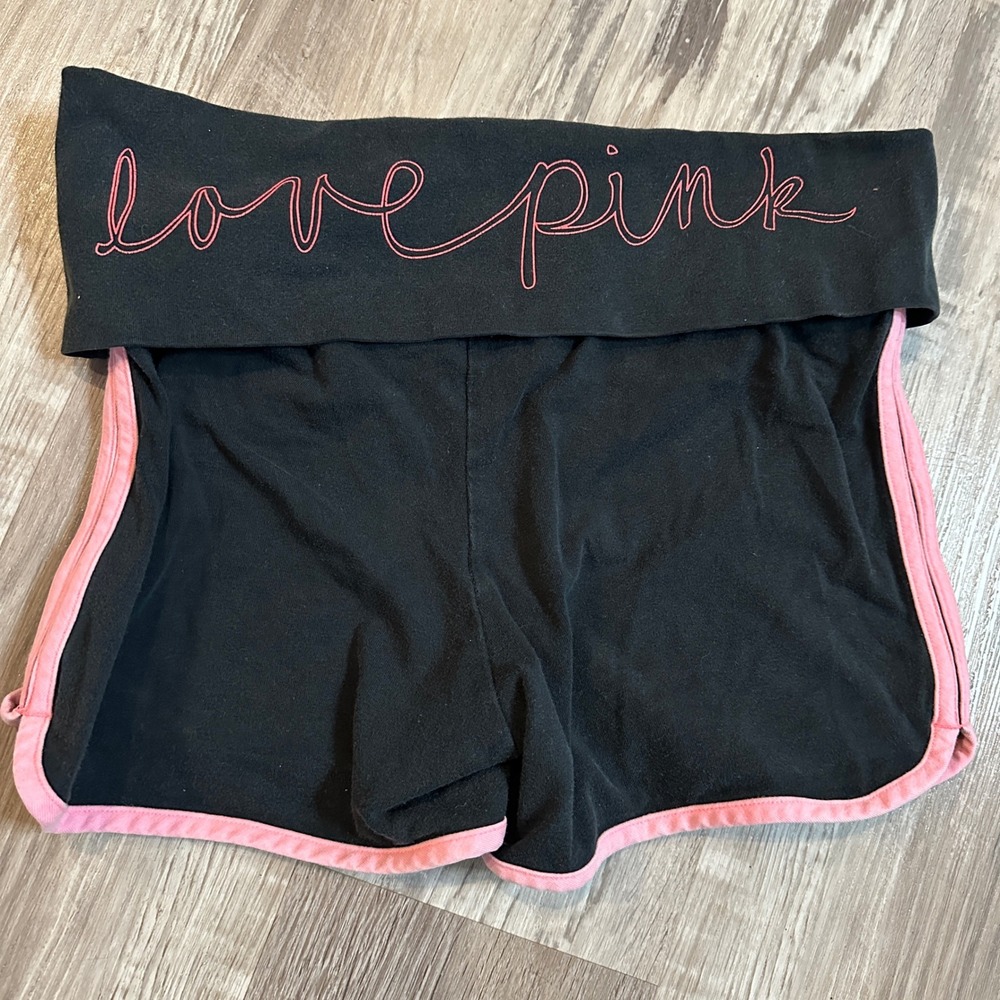 Victoria's Secret‎ PINK Y2K Yoga Shorts Black Pink Foldover Waist Small S P
